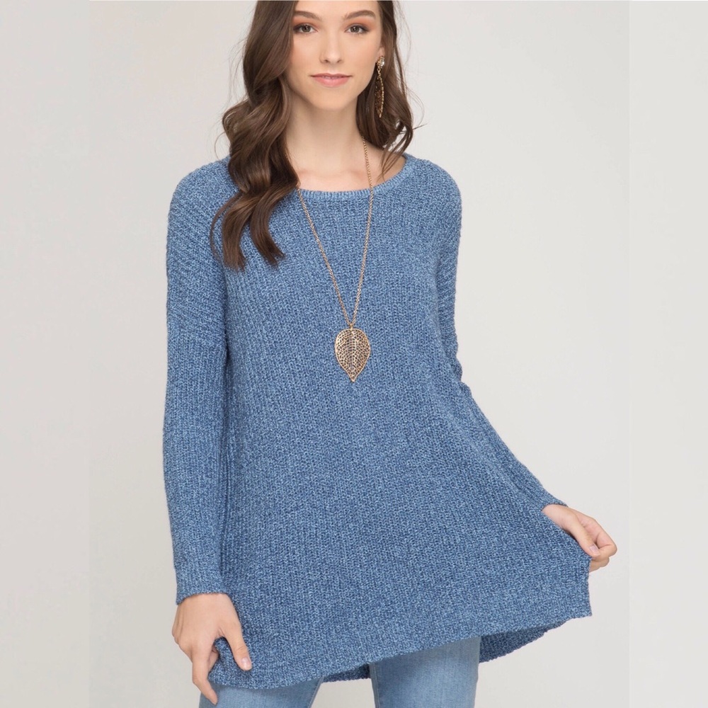 Open Back Knit Sweater in Blue - Picture 2 of 4